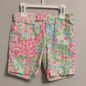 Lilly Pulitzer Girls Giraffe Shorts Pink Green Blue - Size 5